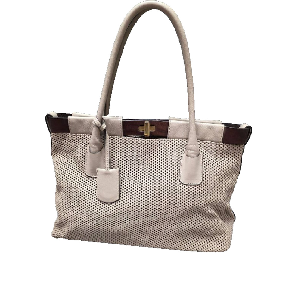 Furla Anemone Perforated Satchel bag beige gold large bag tote B000438